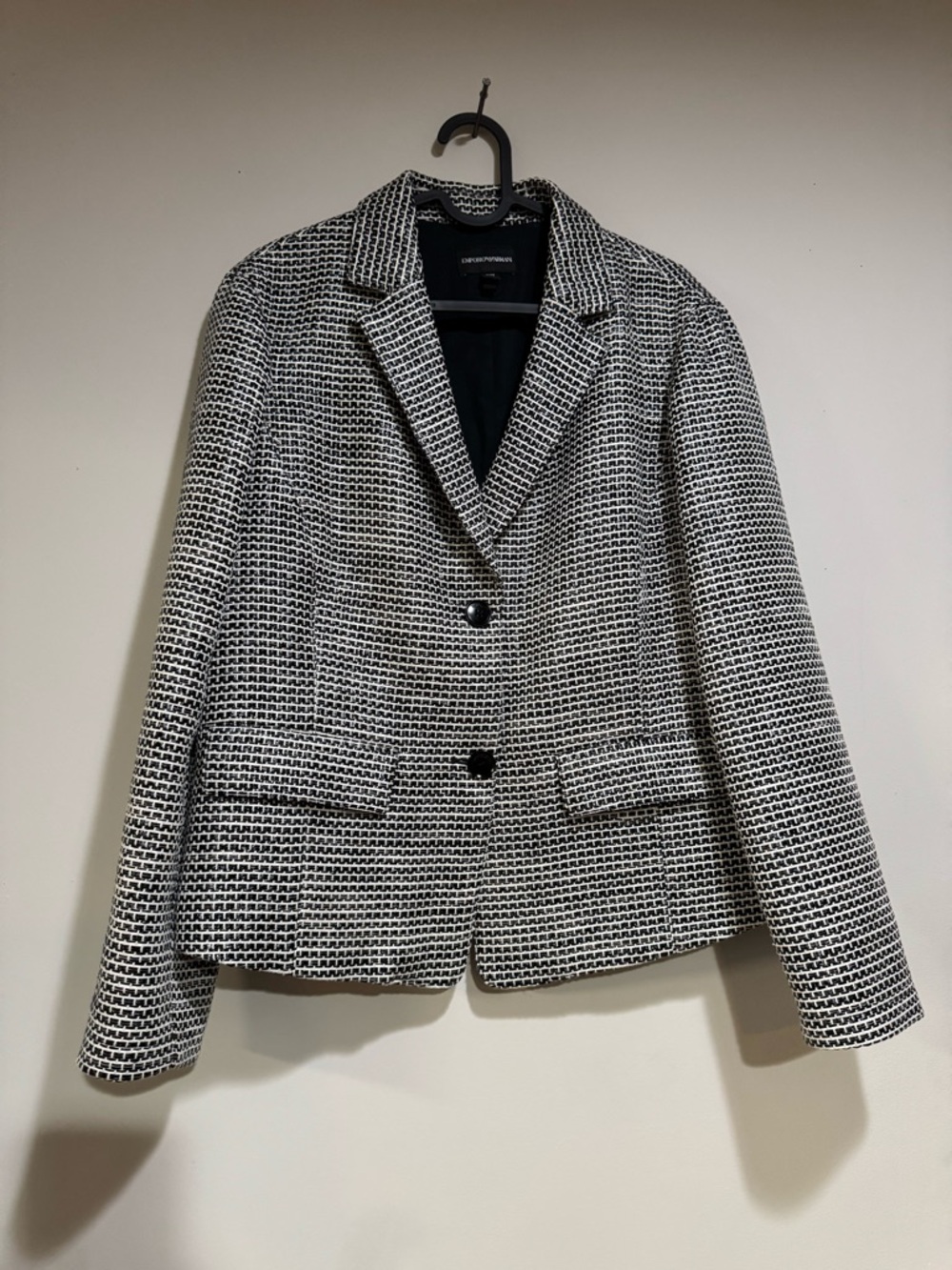 Emporio Armani Black and White Textured Knit Blazer